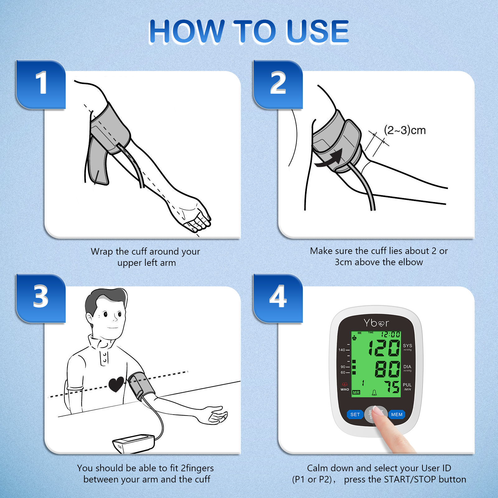 Automatic Blood Pressure Monitor Upper Arm Digital BP Machine Large Cuff  22-44cm